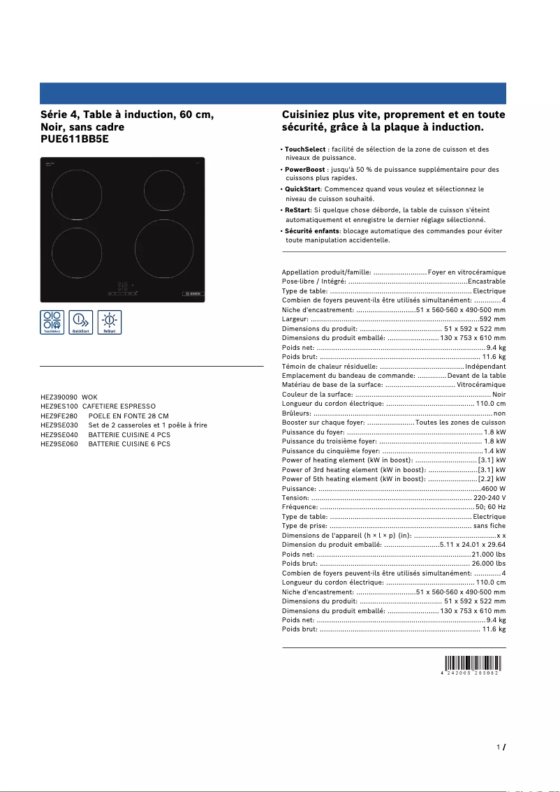 Image de la première page du manuel de l'appareil PUE611BB5E