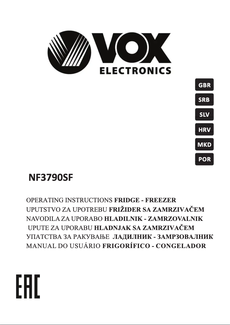 Página 1 del manual Manual de usuario VOX NF3790SF