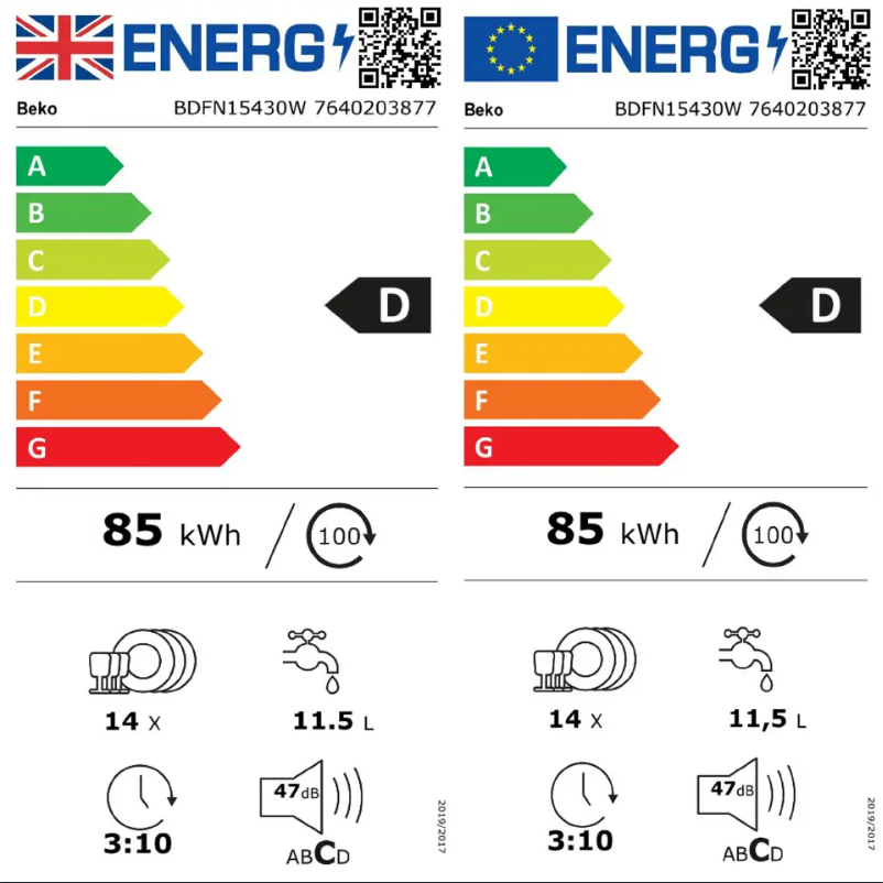 Page 1 de la notice Label énergétique Beko BDFN15430