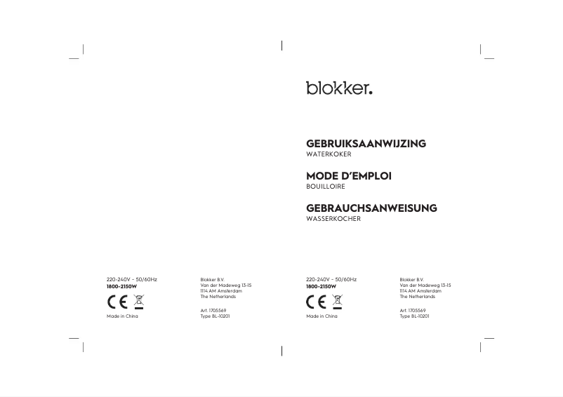 Page 1 de la notice Manuel utilisateur Blokker BL-10201