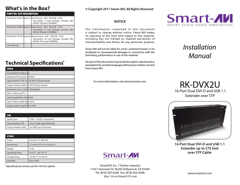 Page n°1 - Manuel utilisateur Smart-AVI RK-DVX2U-RX12S