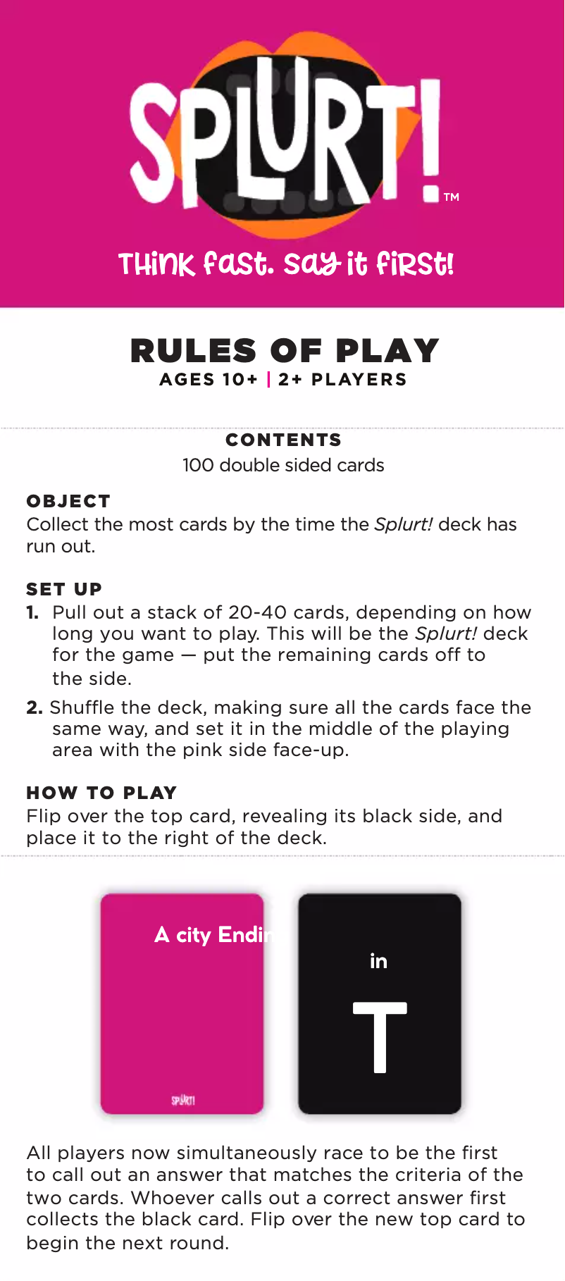 Page 1 de la notice Manuel utilisateur Gamewright Splurt!