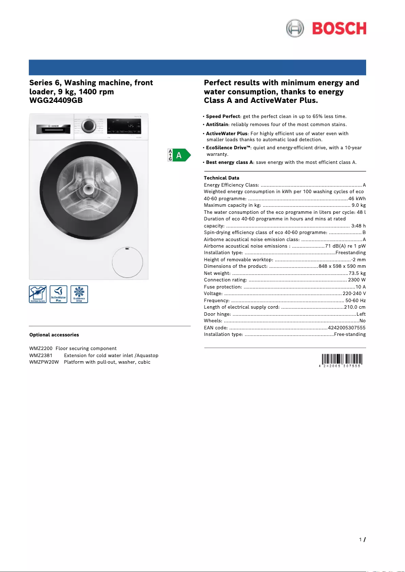 Image de la première page du manuel de l'appareil Serie 6 WGG24409GB