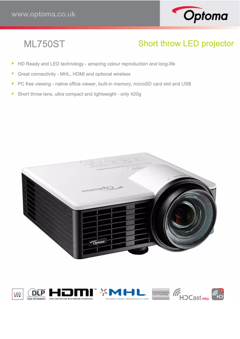 Page n°1 - Brochure Optoma ML750ST