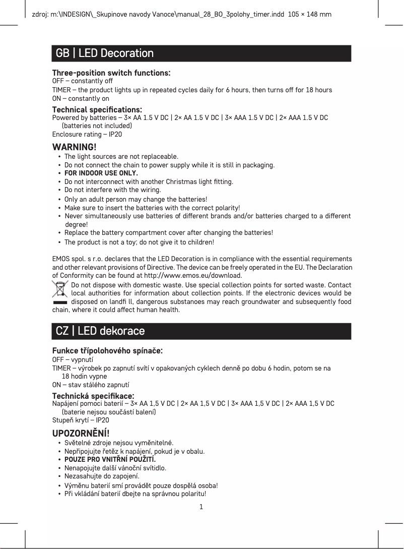 Page n°1 - Manuel utilisateur Emos DCLW28