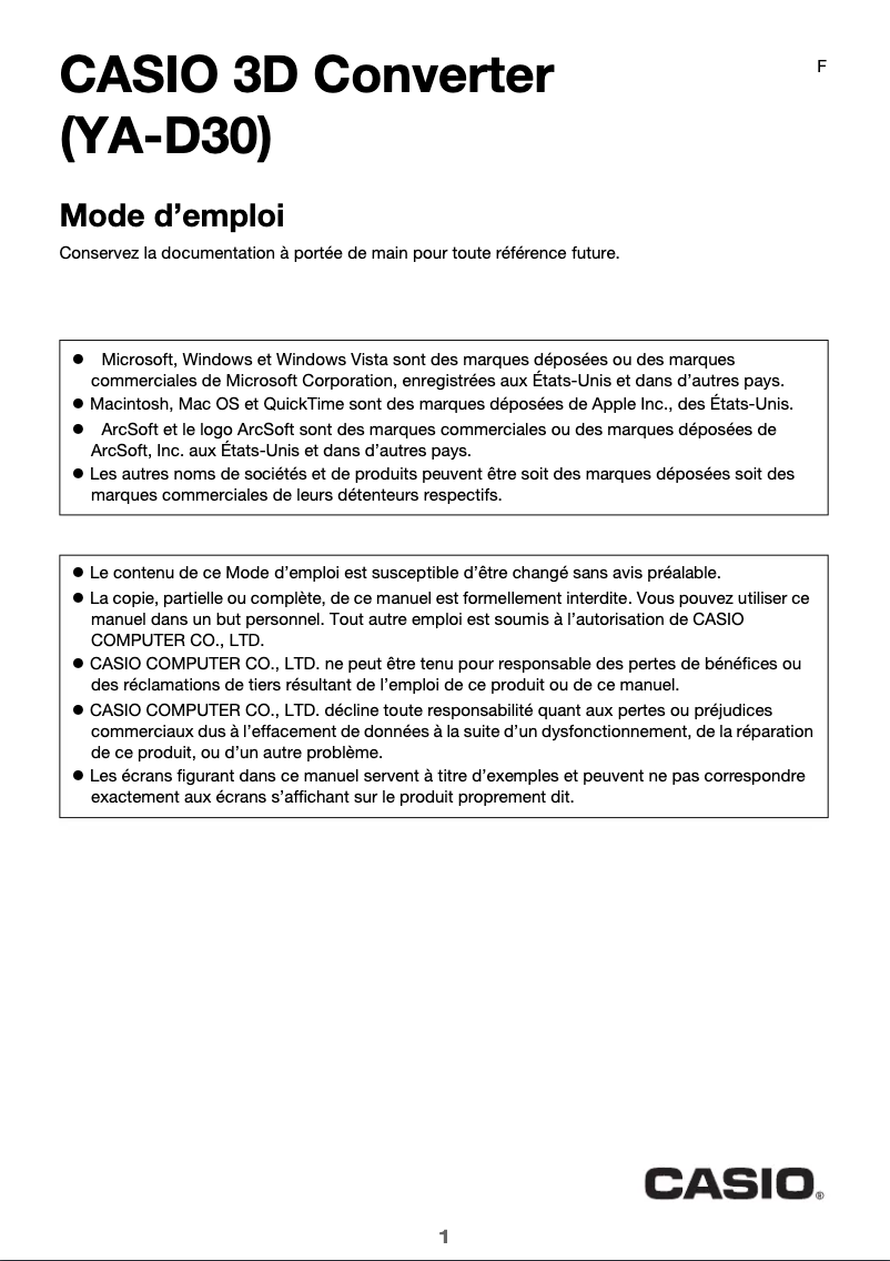 Image de la première page du manuel de l'appareil YA-D30