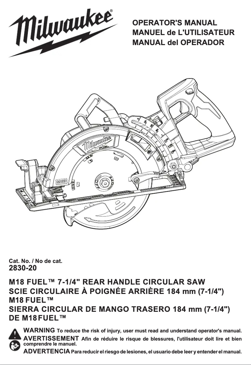 Page 1 de la notice Manuel utilisateur Milwaukee M18 Fuel 2830-21