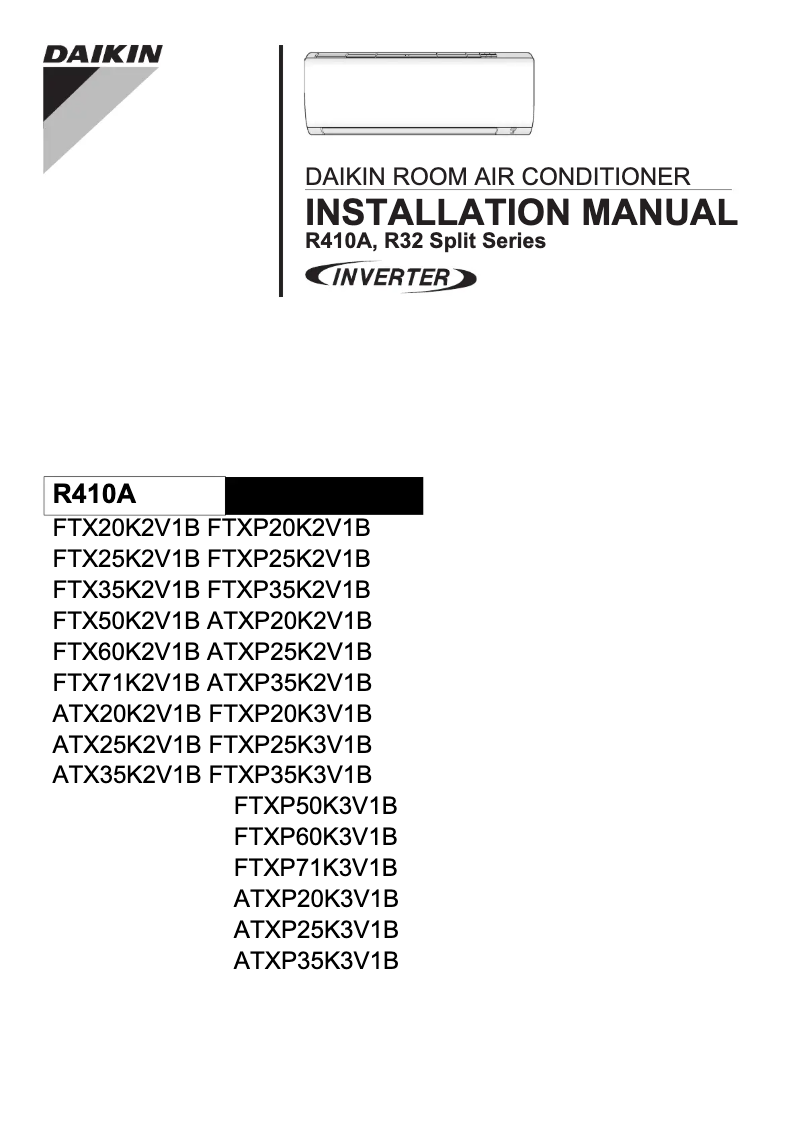Page 1 de la notice Guide d'installation Daikin FTXP20K2V1B