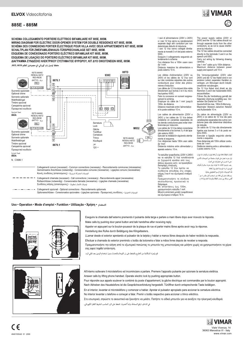 Page n°1 - Manuel utilisateur Vimar ELVOX 885E