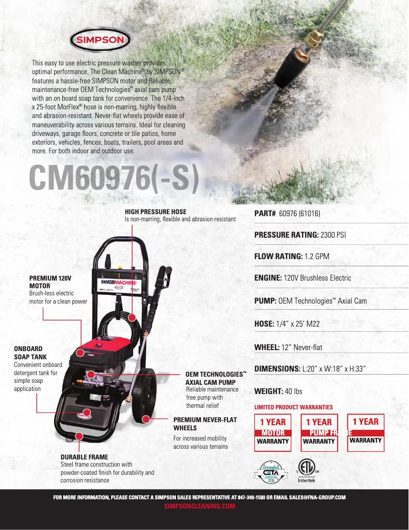 Page 1 de la notice Fiche technique Simpson CM60976-S