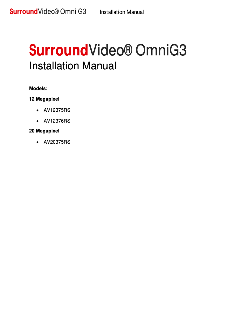 Image de la première page du manuel de l'appareil SurroundVideo Omni G3 AV12375RS