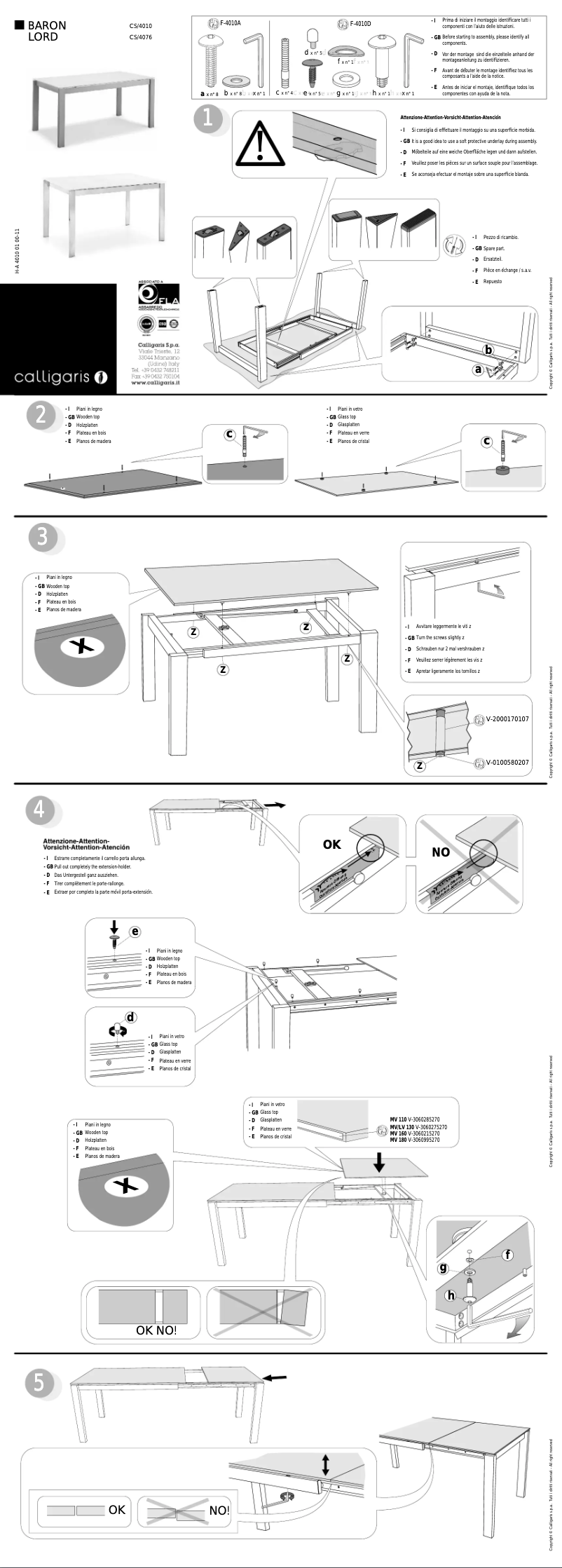 Page n°1 - Manuel utilisateur Calligaris .com BARON CS/4010-ML 180