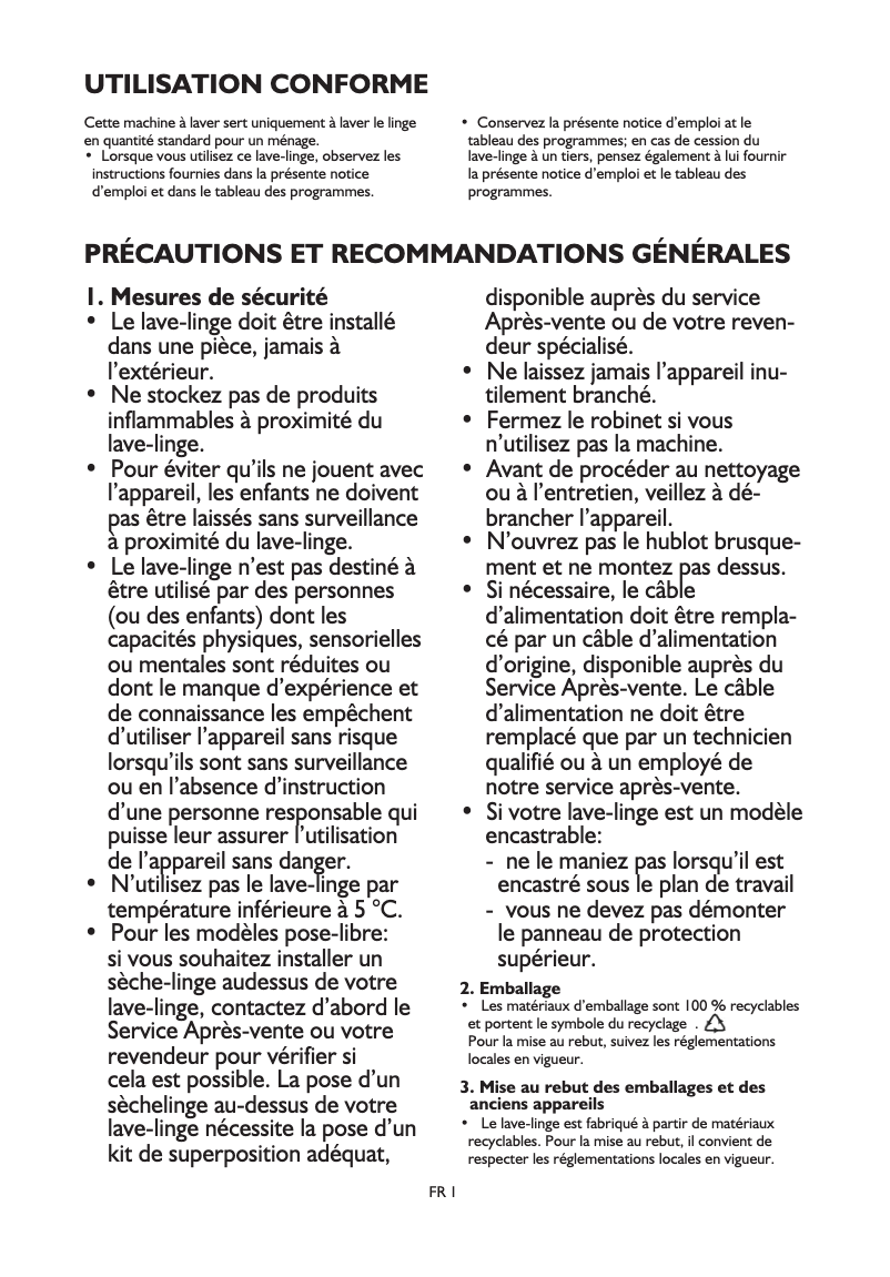 Page 1 de la notice Manuel utilisateur Whirlpool AWO/C 91400