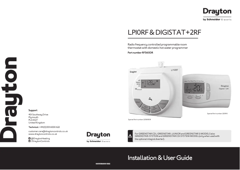 Page 1 de la notice Guide d'installation Drayton LP10RF & DIGISTAT+2RF