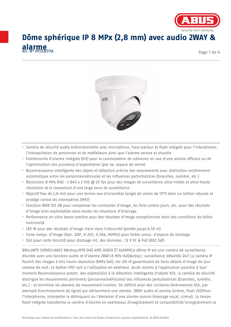 Image de la première page du manuel de l'appareil IPCS58571A