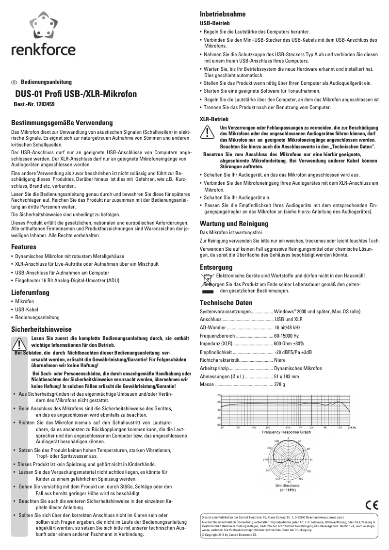 Page 1 de la notice Manuel utilisateur Renkforce DUS-01