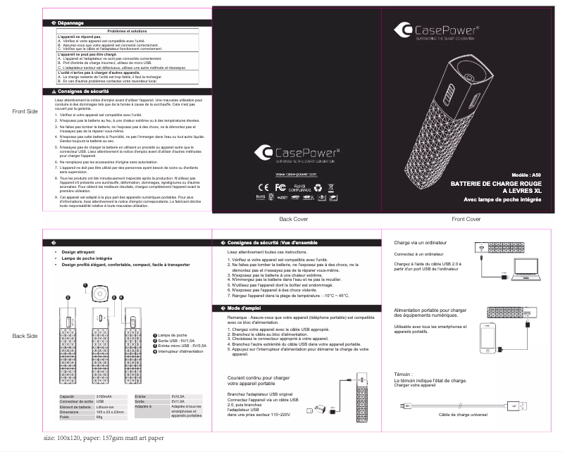 Page n°1 - Manuel utilisateur CasePower A50