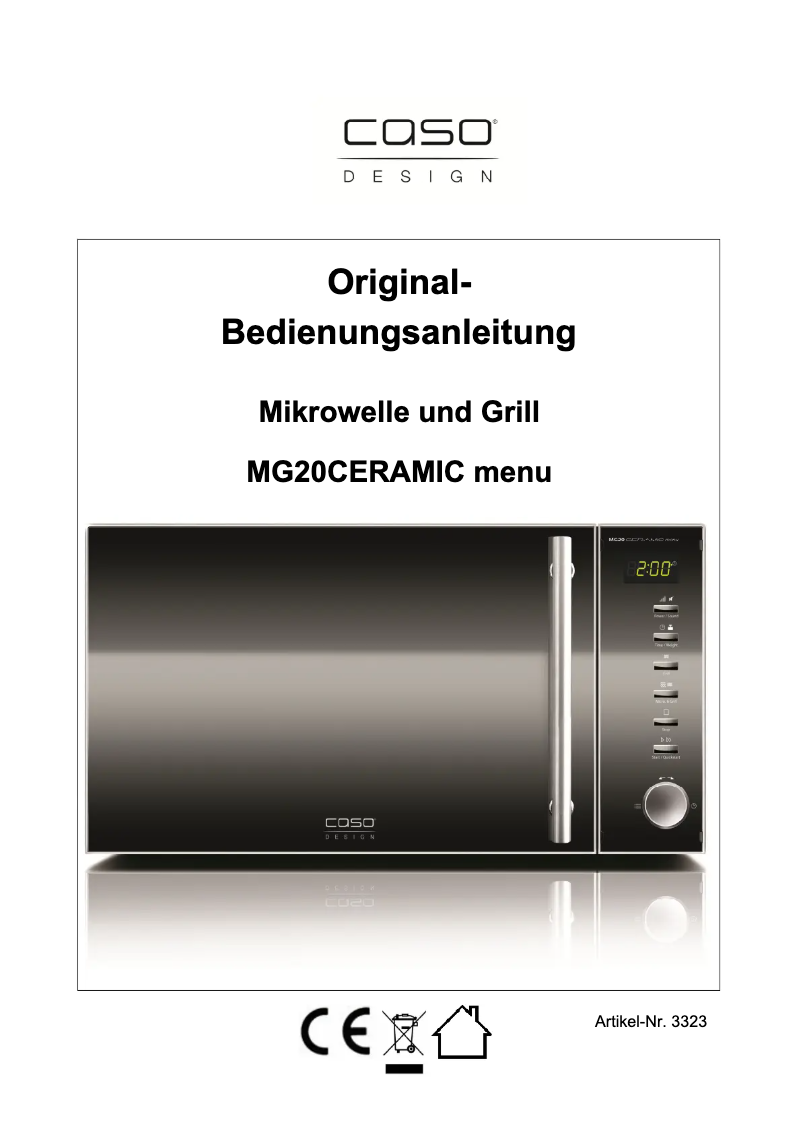Page 1 de la notice Manuel utilisateur Caso MG20 Ceramic menu