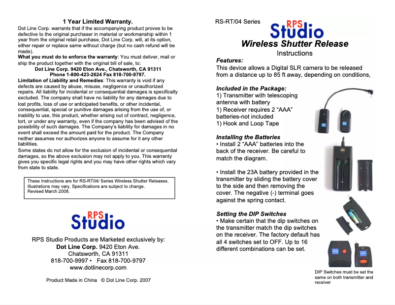 Page n°1 - Manuel utilisateur RPS Lighting RS-RT06/P