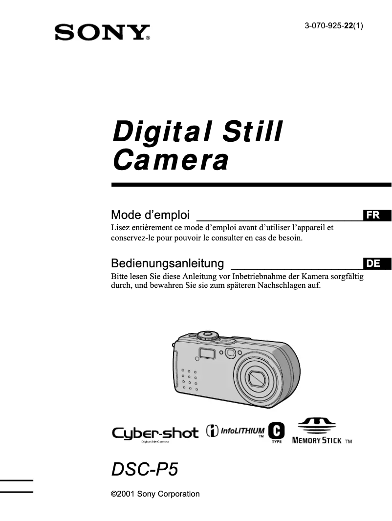 Image de la première page du manuel de l'appareil Cybershot DSC-P5