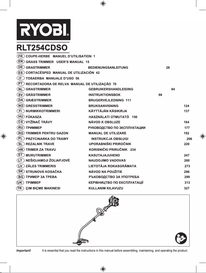 Page 1 de la notice Manuel utilisateur RYOBI RLT254CDSO