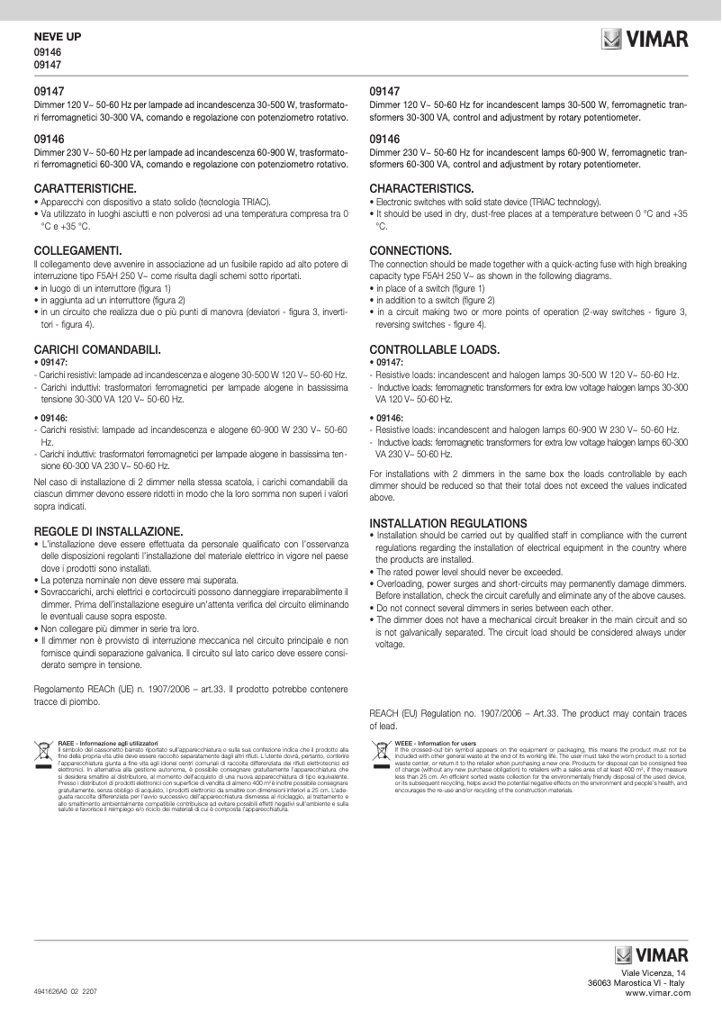 Page n°1 - Manuel utilisateur Vimar 09146