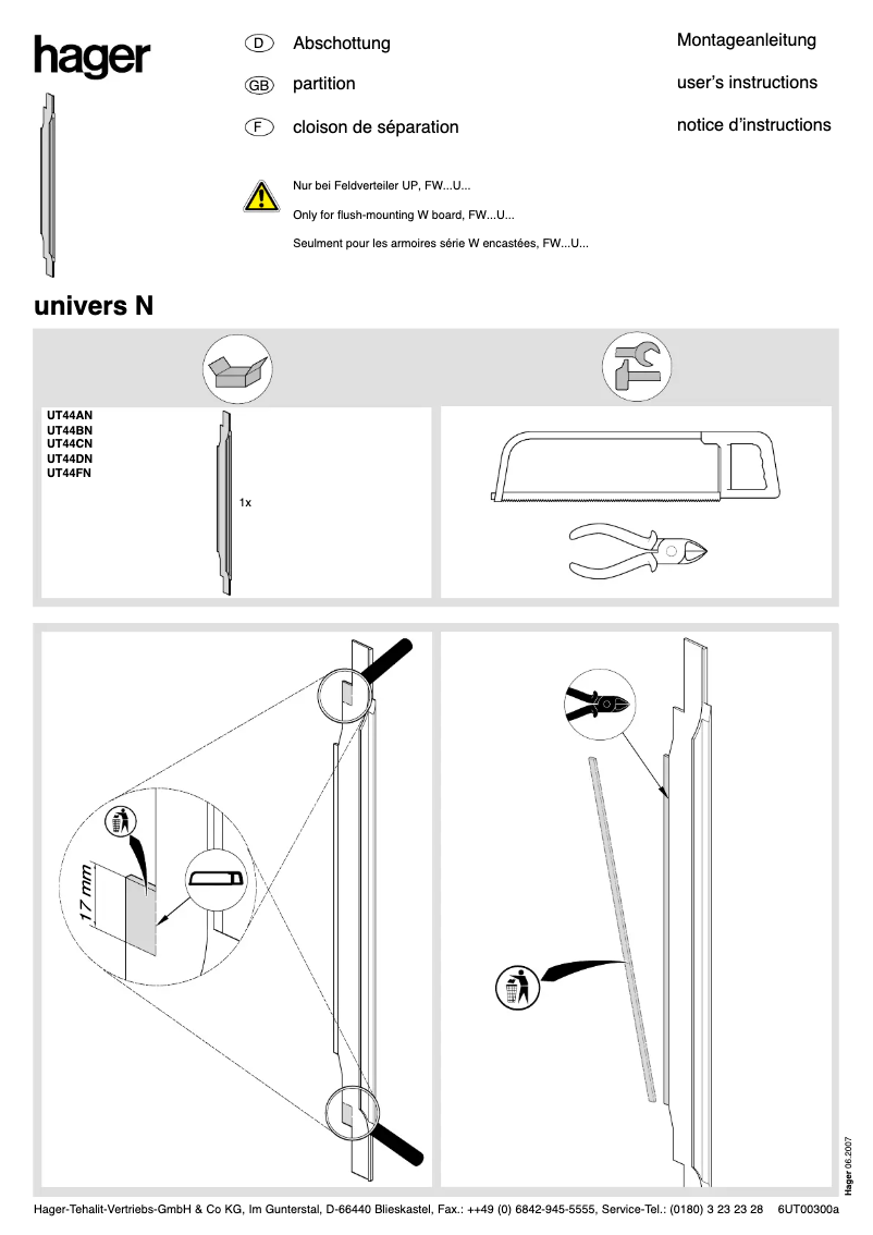 Page 1 de la notice Manuel utilisateur Hager UT44CN