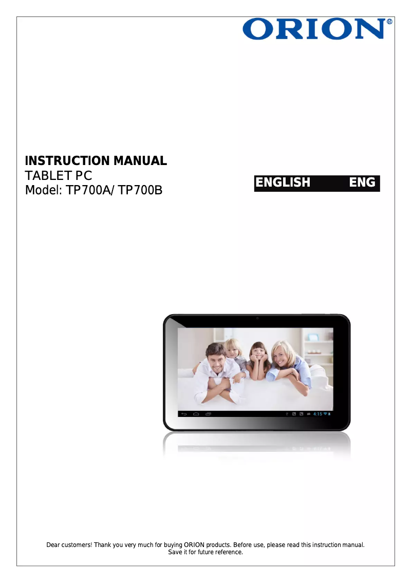 Page n°1 - Manuel utilisateur Orion TP700A