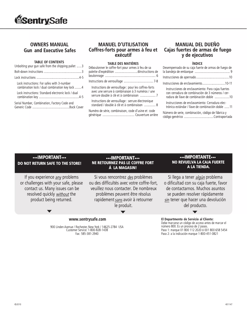 Page 1 de la notice Manuel utilisateur Sentry Executive Fire-Safe EF4738E