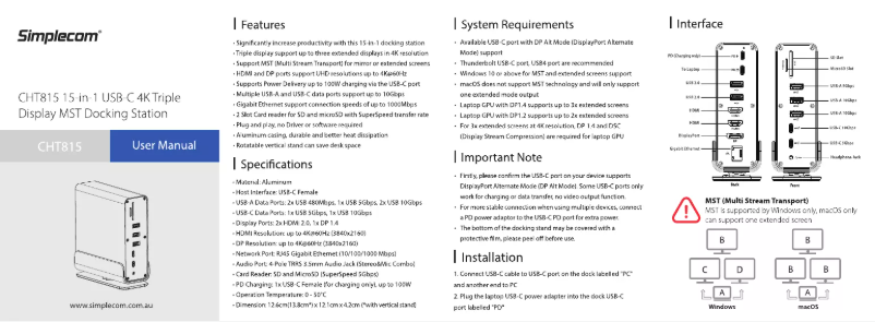 Page 1 de la notice Manuel utilisateur Simplecom CHT815