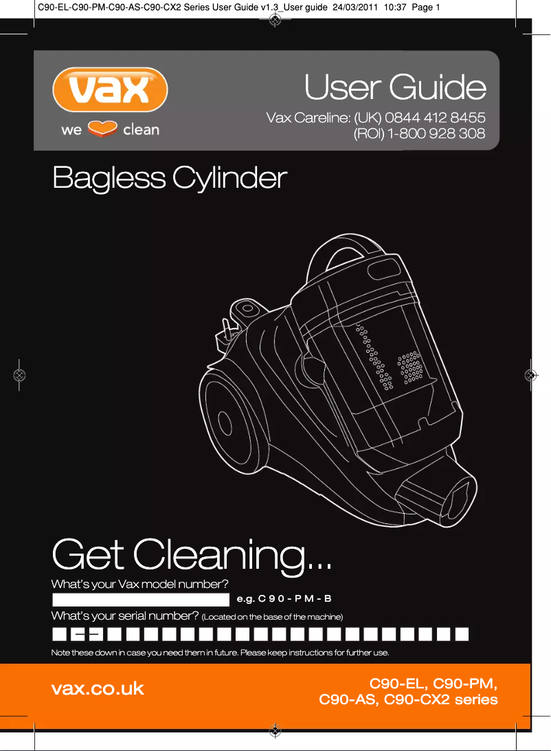 Page 1 de la notice Manuel utilisateur Vax C90-EL