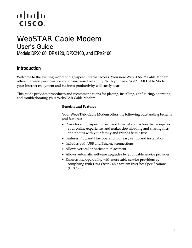 Page 1 de la notice Manuel utilisateur Cisco Webstar DPX2100