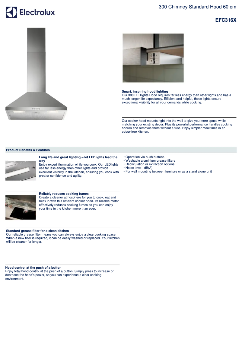Page 1 de la notice Fiche technique Electrolux EFC316X