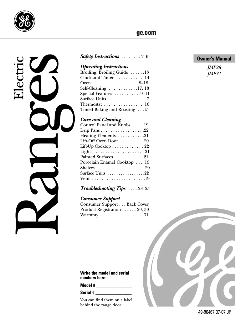 Page n°1 - Manuel d'utilisation et d'entretien GE JMP28BCWH