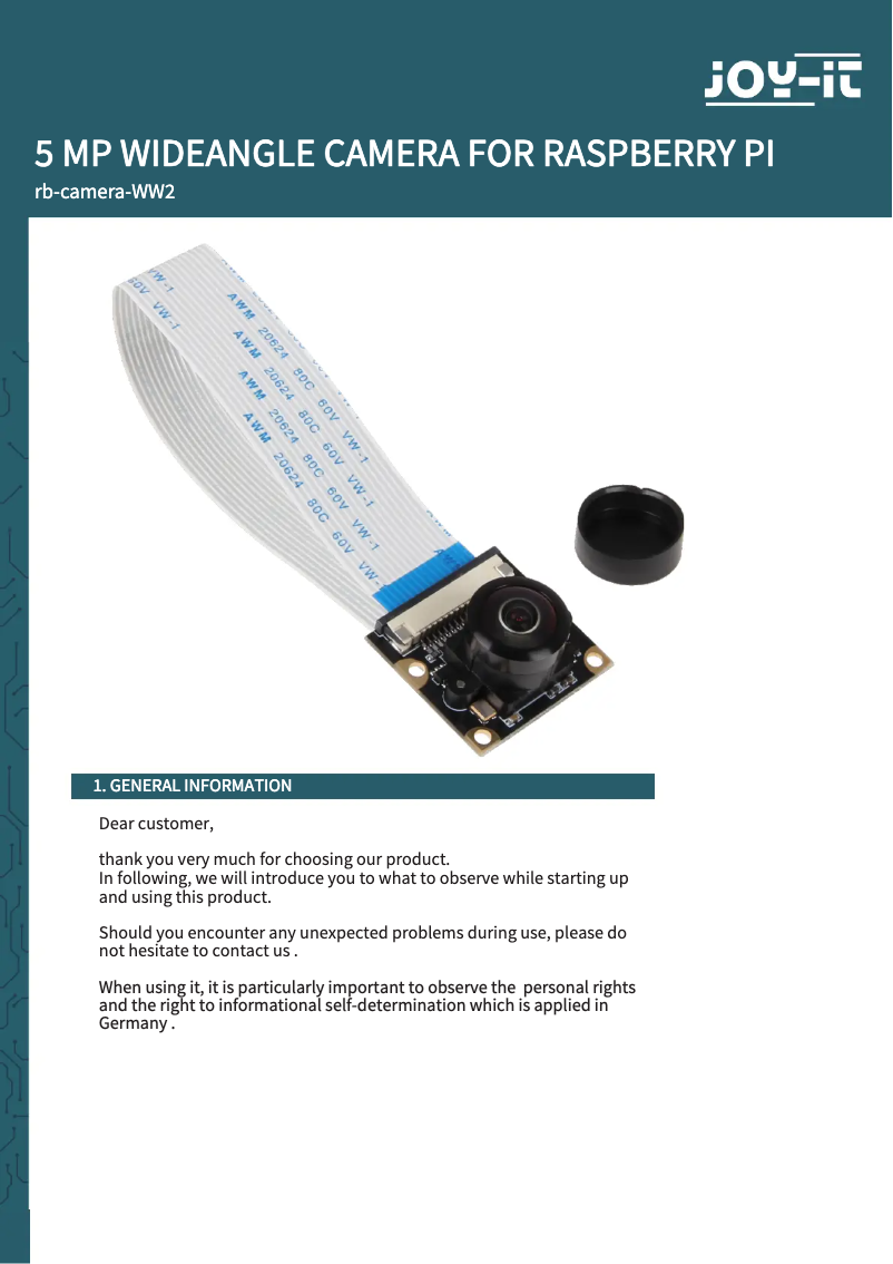 Page 1 de la notice Manuel utilisateur Joy-It rb-camera-ww2
