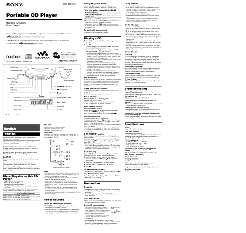 Página 1 del manual Manual de usuario Sony Walkman D-NE005