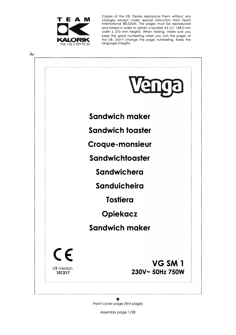 Page n°1 - Manuel utilisateur Venga VG SM 1
