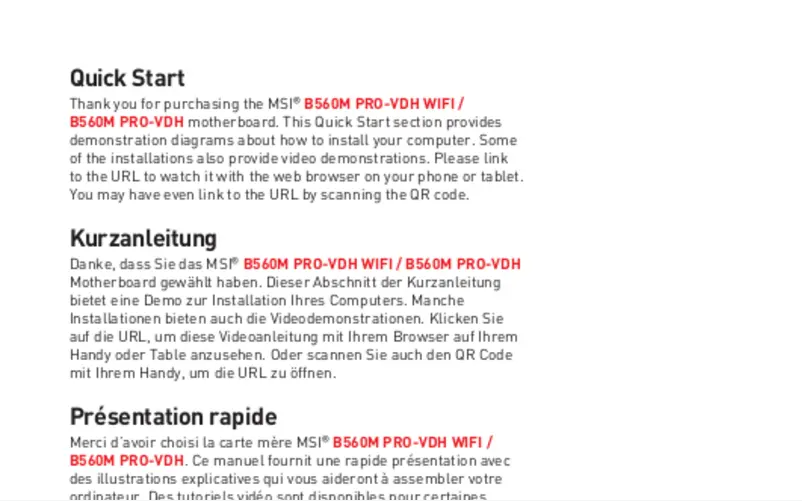 Page 1 de la notice Manuel utilisateur MSI B560M PRO-VDH