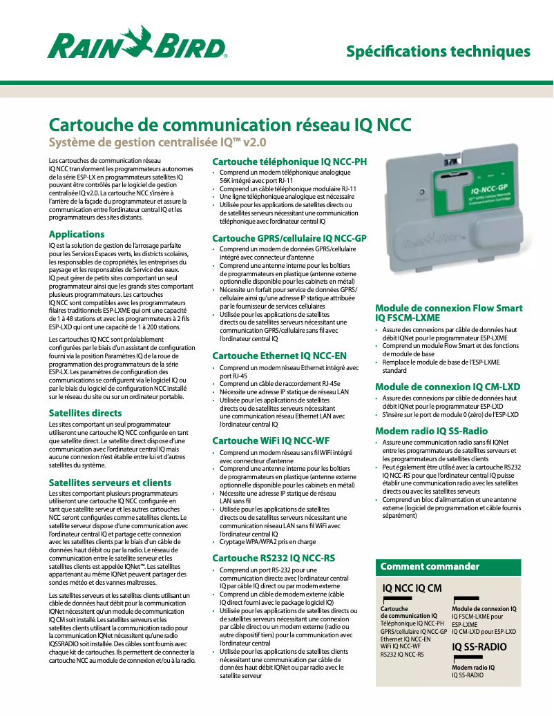 Página 1 del manual Ficha técnica Rain Bird IQ-NCC-4G