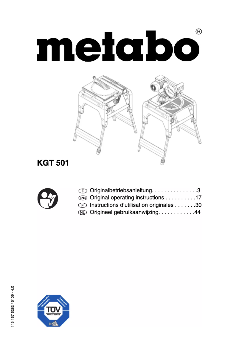 First page image of the manual for KGT 501