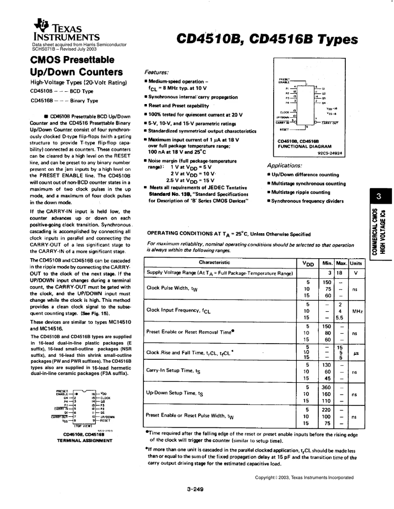 Page 1 de la notice Manuel utilisateur Texas Instruments CD4510BE