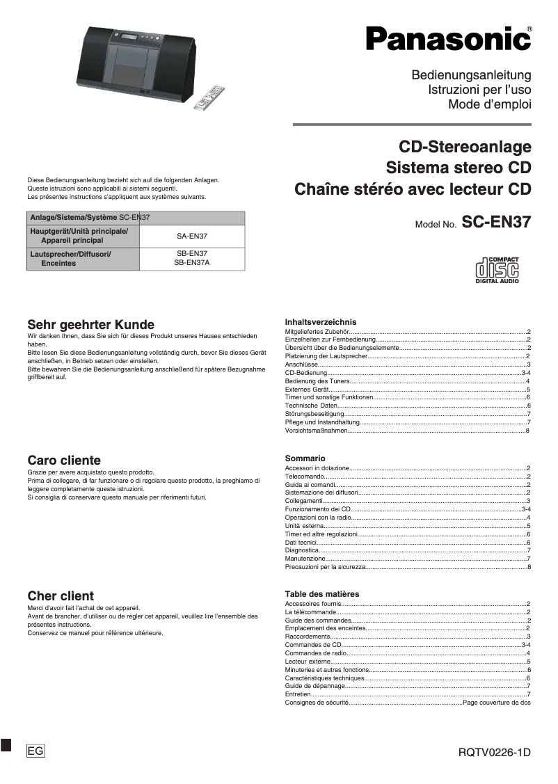 Page 1 de la notice Manuel utilisateur Panasonic SC-EN37