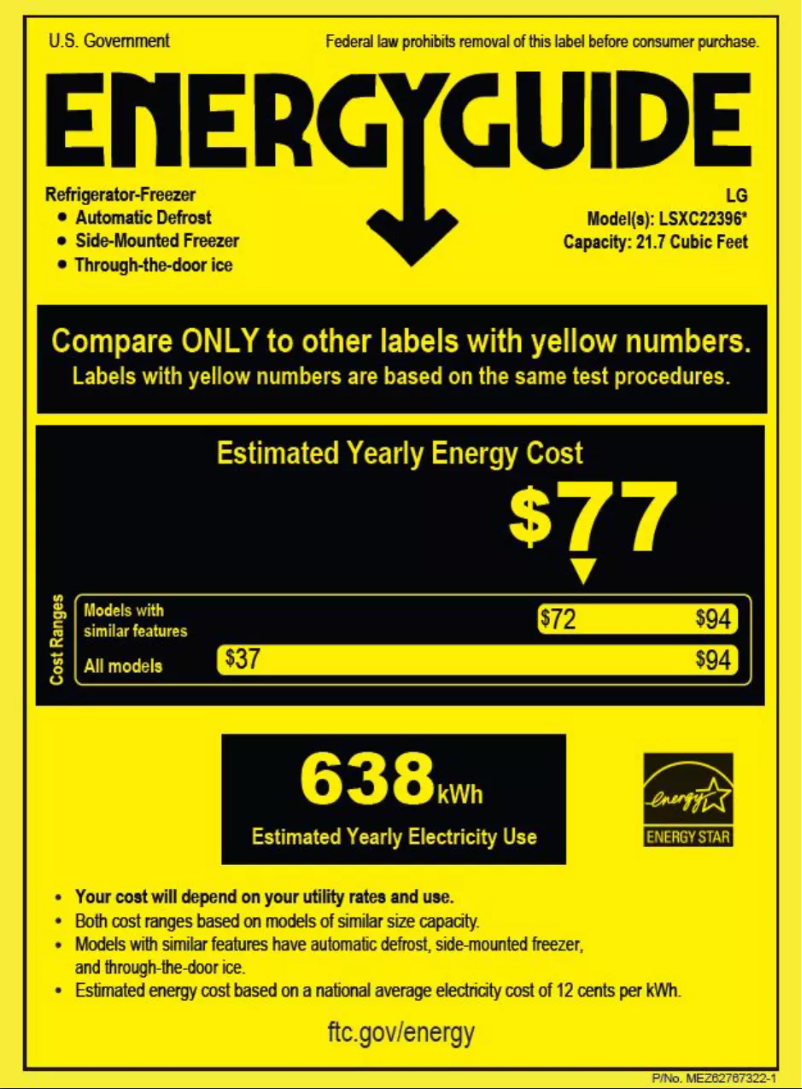 Page 1 de la notice Label énergétique LG LSXC22396S