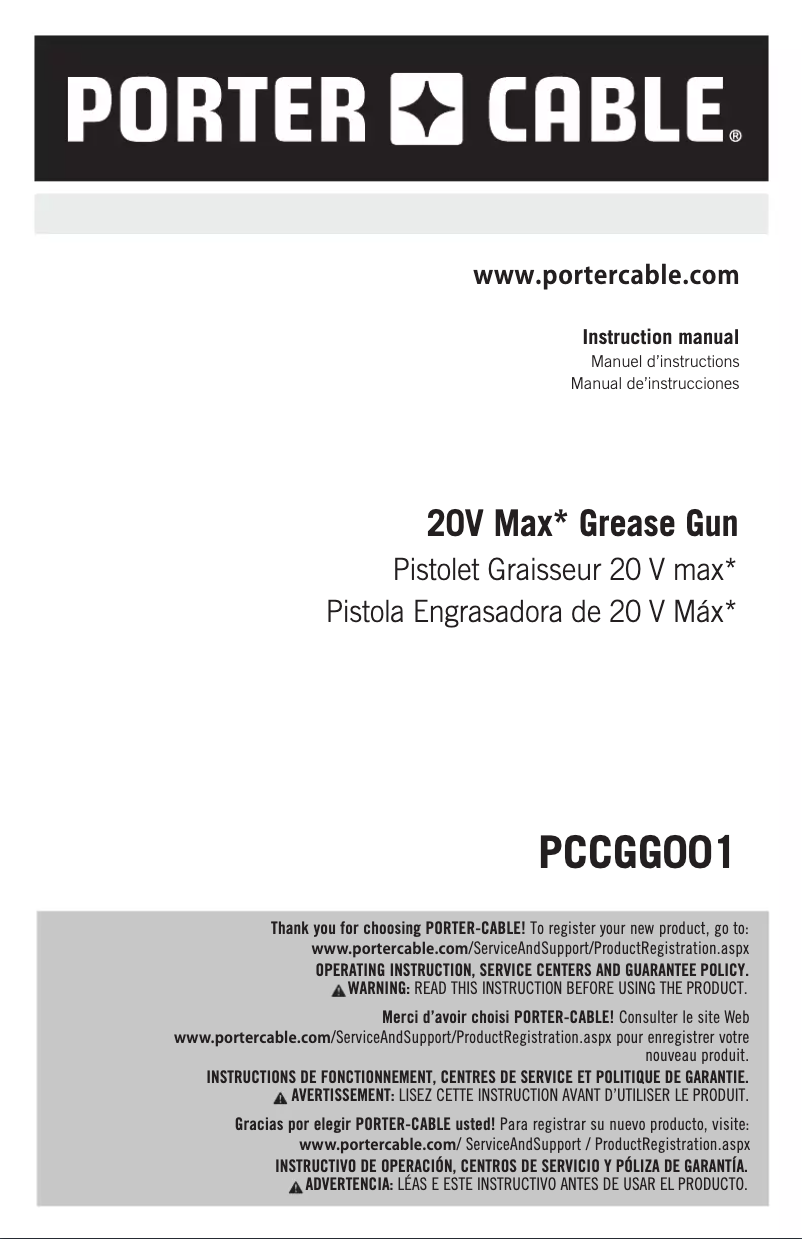 Página 1 del manual Manual de usuario Porter-Cable PCCGG001