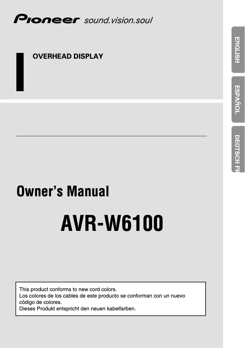 Page 1 de la notice Manuel utilisateur Pioneer AVR-W6100