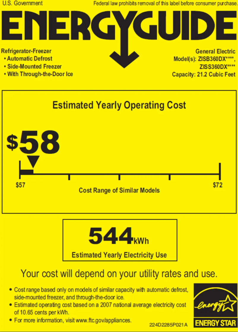 Página 1 del manual Etiqueta energética GE ZISS360DXSS
