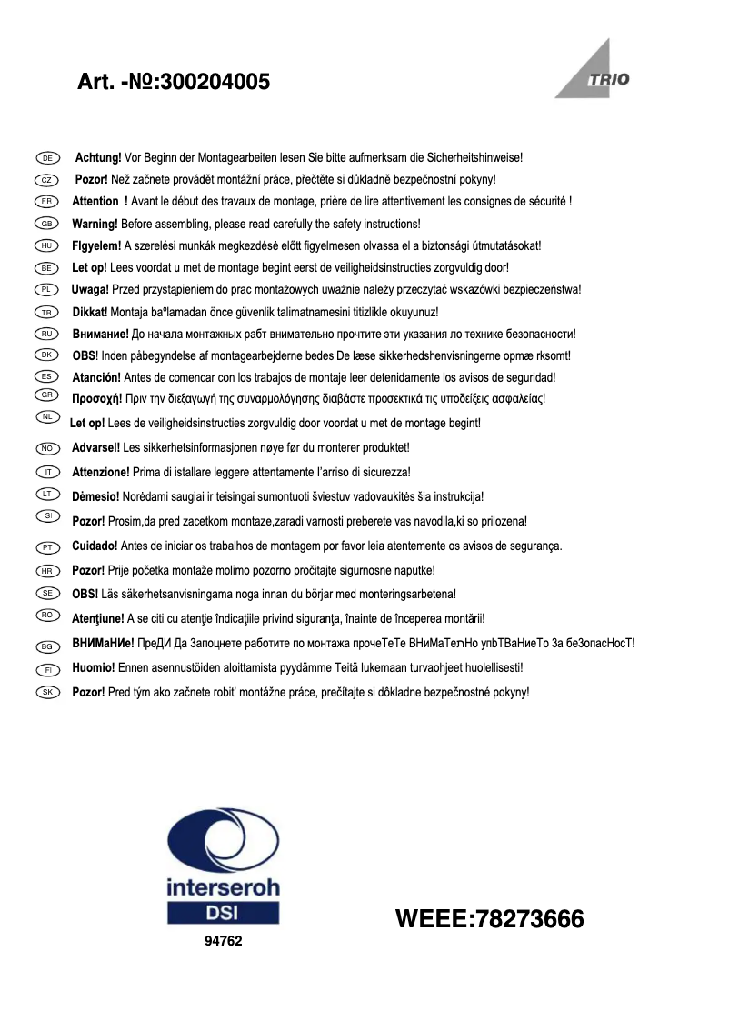 Page 1 de la notice Manuel utilisateur Trio Lighting Slash 300204005