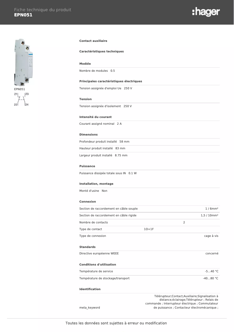Image de la première page du manuel de l'appareil EPN051