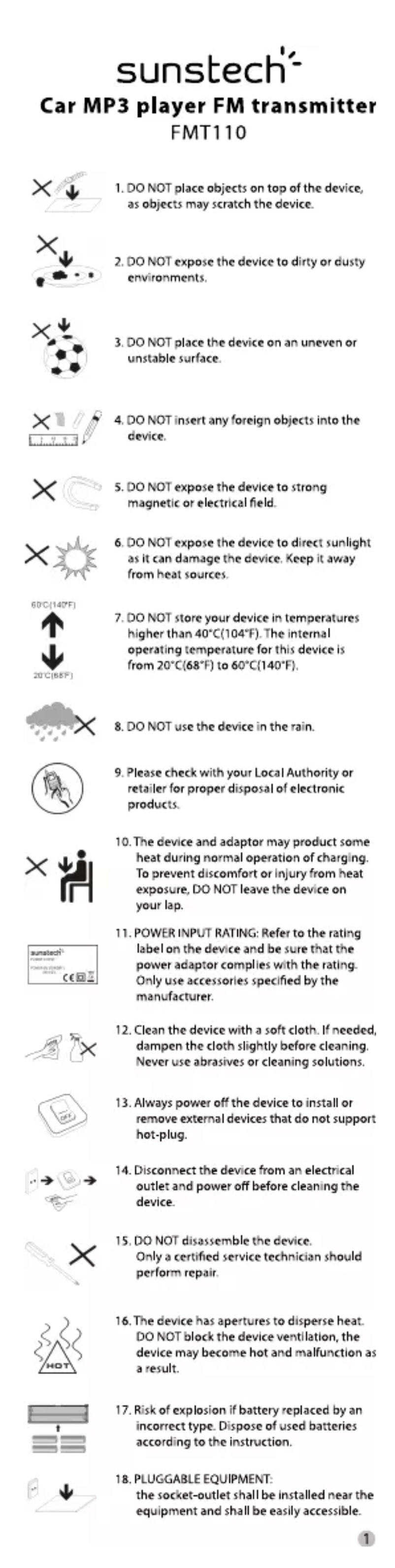 Página 1 del manual Manual de usuario Sunstech FMT 110