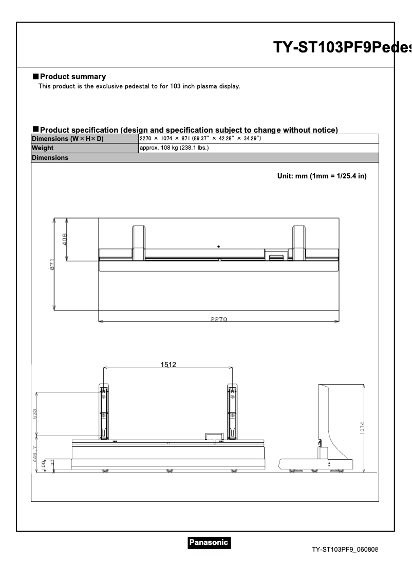 Image de la première page du manuel de l'appareil TY-WK103PF9